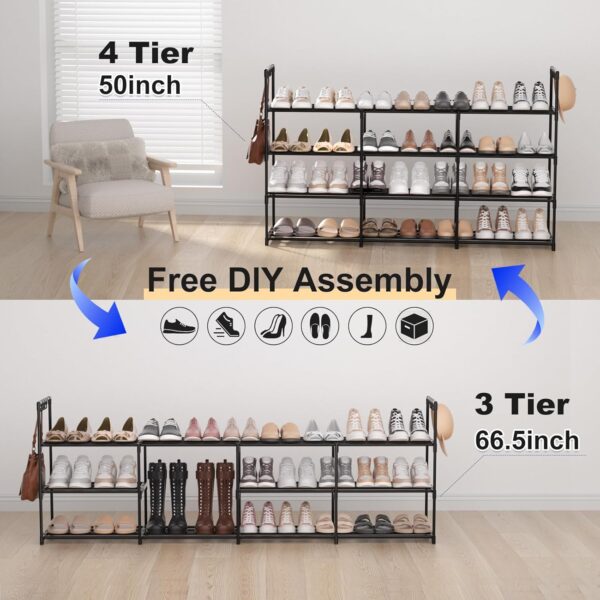 3-Row 4-Tier Metal Stackable Shoe Rack Shelf Black - Image 4