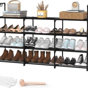 3-Row 4-Tier Metal Stackable Shoe Rack Shelf Black