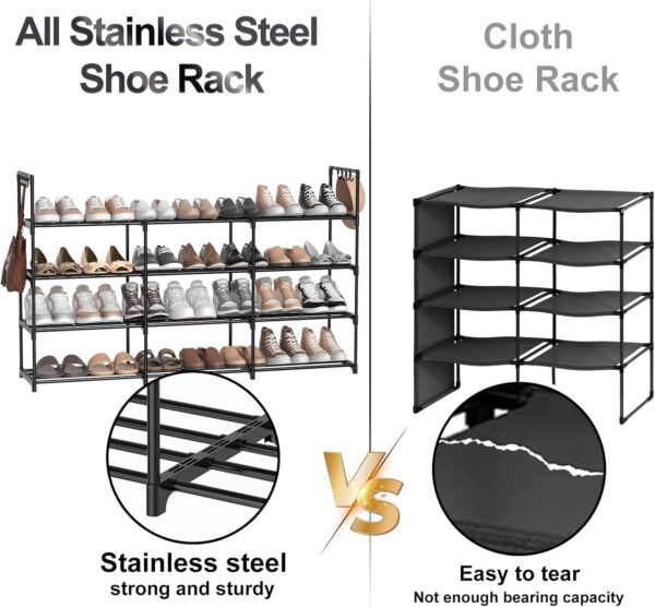 3-Row 4-Tier Metal Stackable Shoe Rack Shelf Black - Image 5