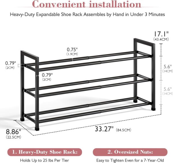 Bumusty 3-Tier Metal Shoe Rack Black - Image 5