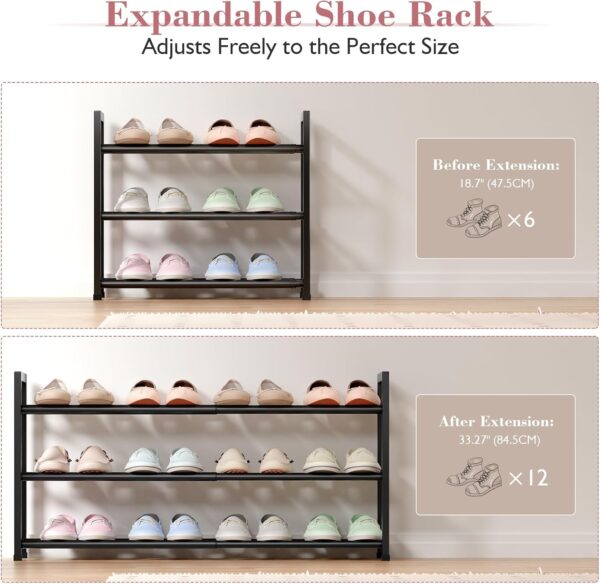 Bumusty 3-Tier Metal Shoe Rack Black - Image 3