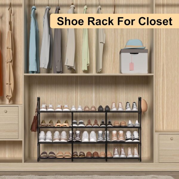 3-Row 4-Tier Metal Stackable Shoe Rack Shelf Black - Image 3